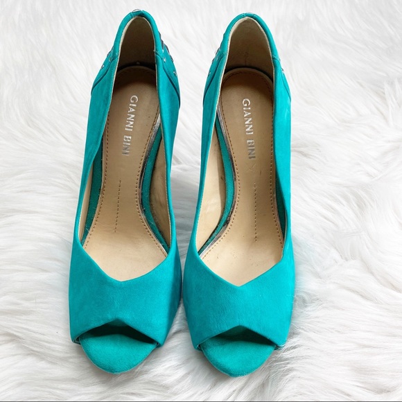 Gianni Bini Lexa Studded Peep Toe Heels In Teal - Picture 2 of 10
